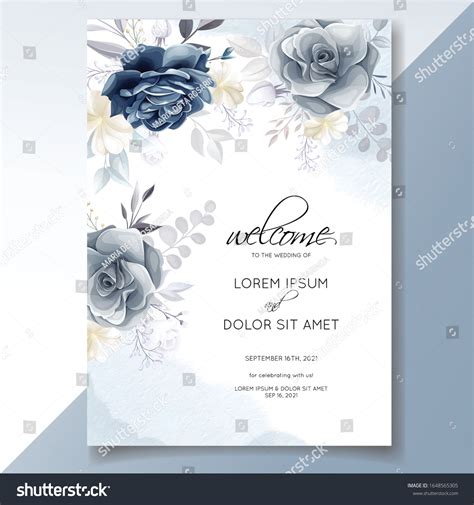 Navy Blue Floral Wedding Invitation Card Stock Vector Royalty Free