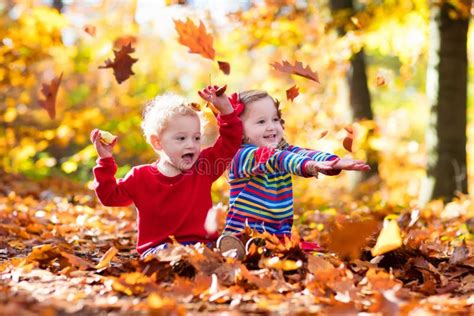 Kids Playing in Autumn Park Stock Photo - Image of maple, orange: 75642500