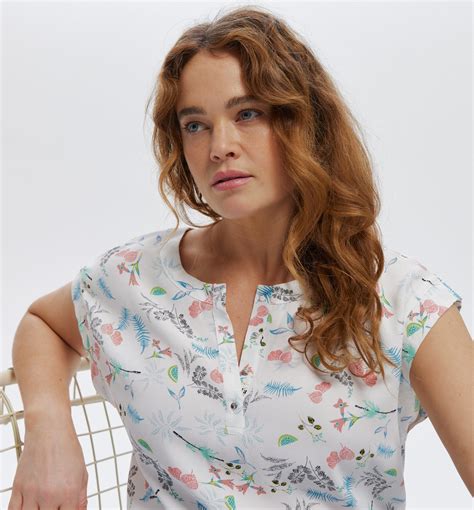 Blouse Manches Courtes Femme Imprimé écru