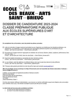 Calaméo Dossier Candidature Prépa EBA 2023 2024