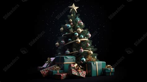 Christmas Tree With Presents On Black Powerpoint Background For Free Download - Slidesdocs