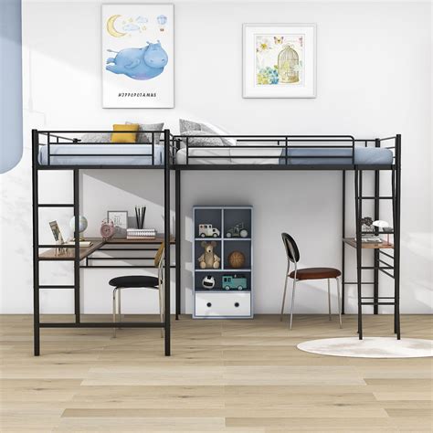 Mason And Marbles Twin Size Metal Loft Bedl Shaped Loft Bed With Two Built In Desks And Reviews