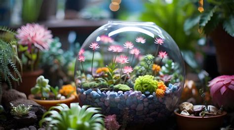 Premium AI Image | A terrarium filled with miniature succulents and flowers