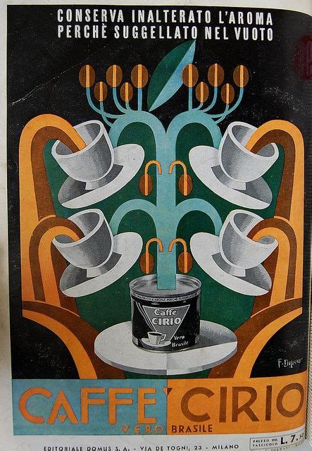 An Advertisement For Cafe Cirio With The Image Of Coffee Cups And Spoons