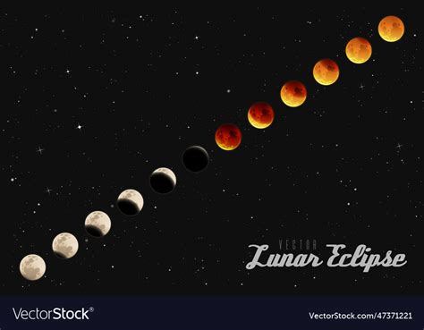 With different phases of lunar eclipse space Vector Image