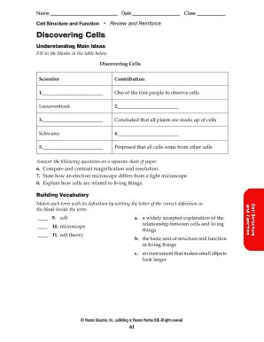 Discovering Cells Review And Reinforce Fill Online Printable