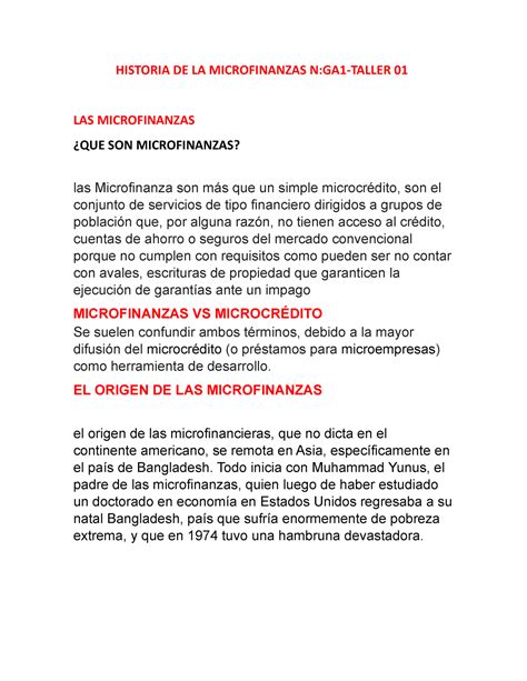 Historia De Las Microfinanzas Diana Garzon HISTORIA DE LA