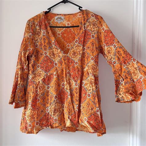 Nine Lives Bazaar Orange Floral Blouse Beautiful Depop