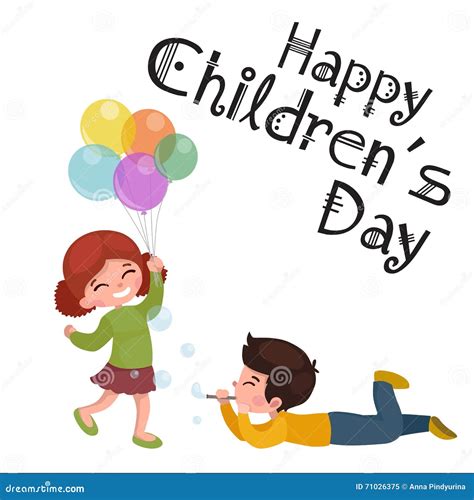 Vector Illustration Kids Playing Greeting Card Happy Childrens Day