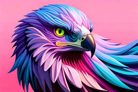 Una pintura colorida de un águila calva con un fondo rosa Foto Premium