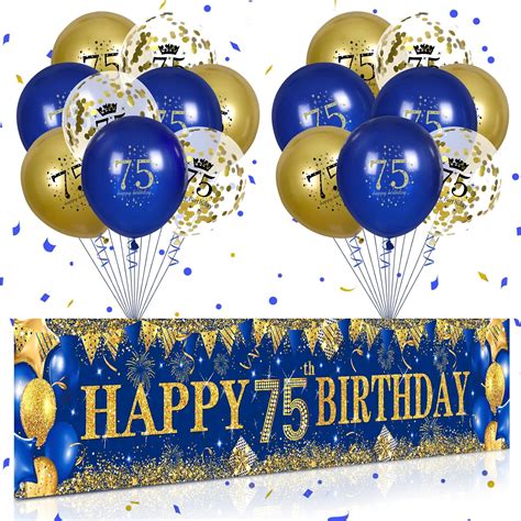 Amazon 75th Birthday Decorations For Men Women Blue And Gold Navy