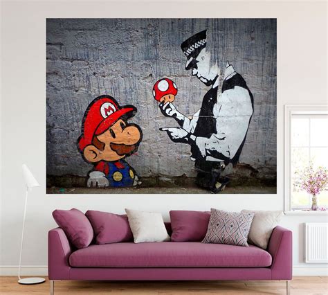 Banksy Street Art Mario Police Poster Print In Different Etsy