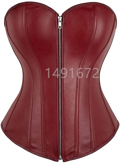 Billionm Sapubonva Leather Corset Lace Up Zipper Shiny Corsets Bustier