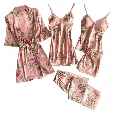 Hbyjlzyg Women S Pajama Set Pieces Satin Loungewear Set Floral Lace Lingerie Cami Top Pants