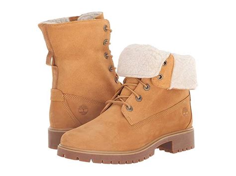 Timberland Jayne Waterproof Teddy Fleece Fold Down Wheat Nubuck Womens Lace Up Boots The