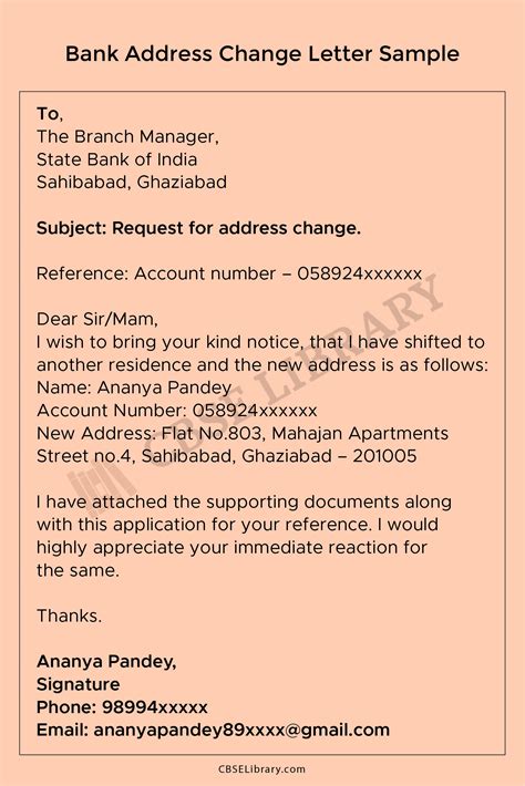 Bank Address Change Letter Format And Samples How To Write Letter To