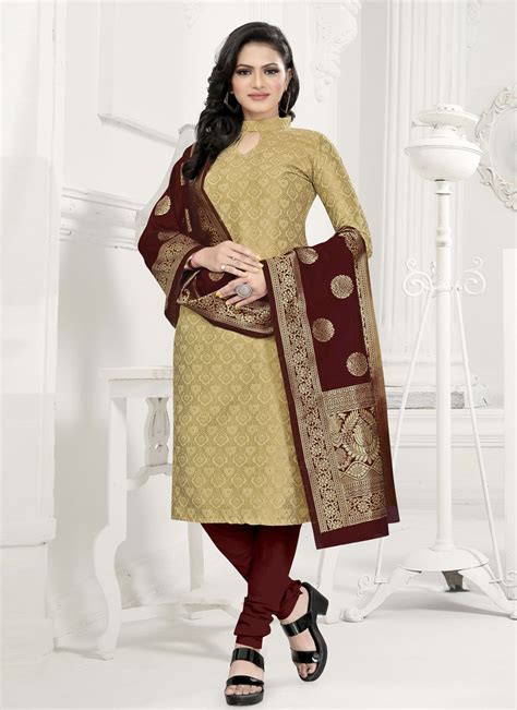 Buy Beige Fancy Fabric Churidar Suit 186071