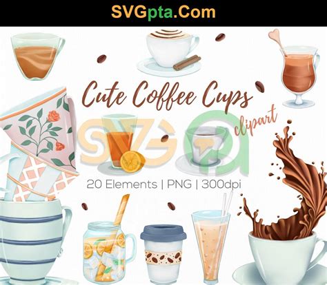 Cute Coffee Cups Coffee Mugs Coffee Cup Clipart Beverages Bundles Cafe Clip Art Digital