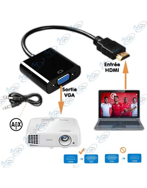 ADAPTATEUR HDMI MALE VERS VGA FEMELLE AVEC AUDIO