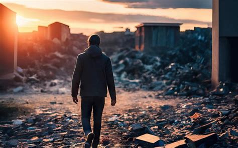 Persona Caminando En Una Ciudad Destruida Foto Premium