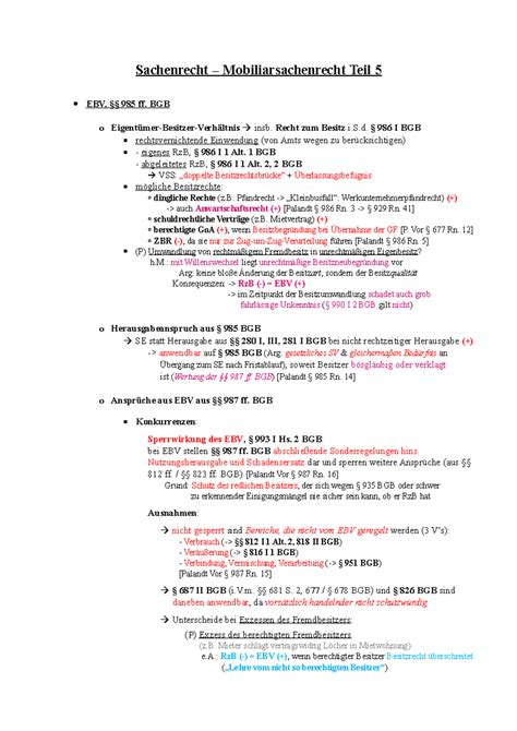 Sachenrecht Mobiliarsachenrecht Teil 5 BGB o Eigentümer Besitzer