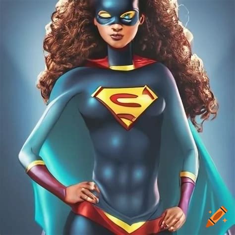 Black Woman Superhero With Cape And Blue Eyes