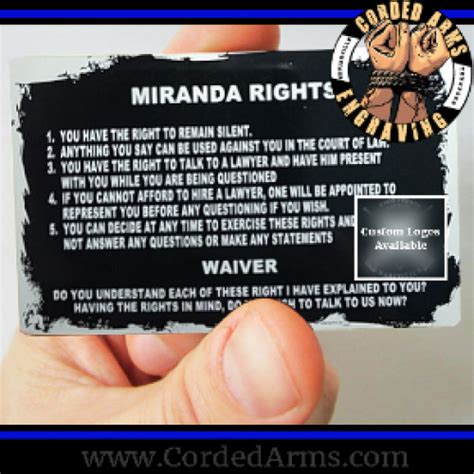 Aluminum Miranda Rights Card Laser Etched Miranda Rights Card , Waiver Card, Rights Card, Police ...