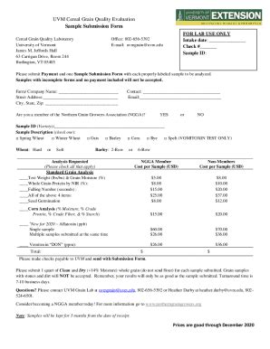 Fillable Online Cereal Submission Form University Of Vermont Fax