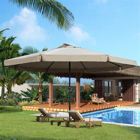 16 Feet Large Market Patio Umbrella with Cross Base(Tan)