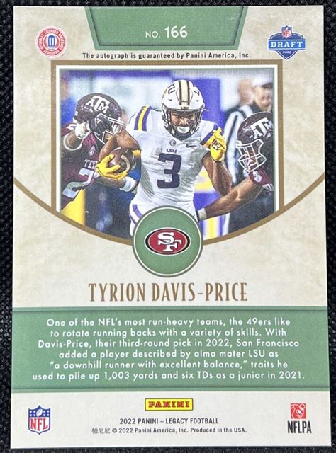 2022 Panini Legacy TYRION DAVIS PRICE AUTO RC ROOKIE SILVER SAN