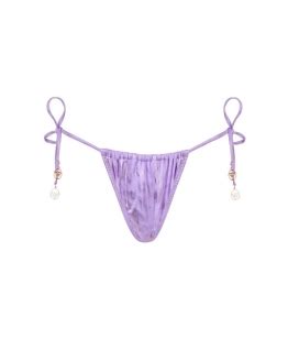 Lilla Side Tie Ruched Thong Low Rise Bikini Bottom S Vivien Vance