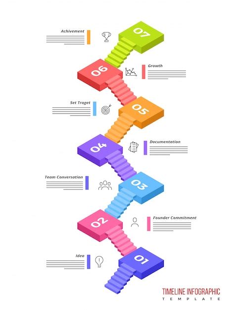 3d Timeline Infographics Layout Met Zeven 7 Stappen Premium Vector