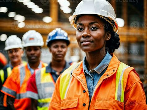 Photo Of African Black Woman As A Construction Worker With Helmet