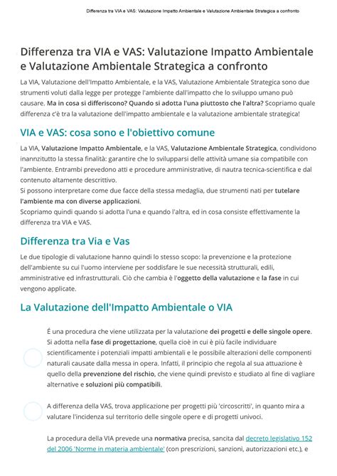 Differenza Tra VIA E VAS Valutazione Impatto Ambientale E Valutazione