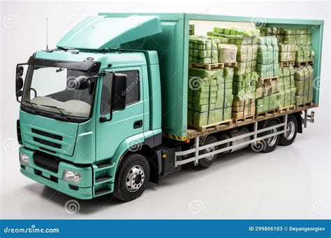 A Large Truck Loaded With Cargo Shipments White Isolated Stock