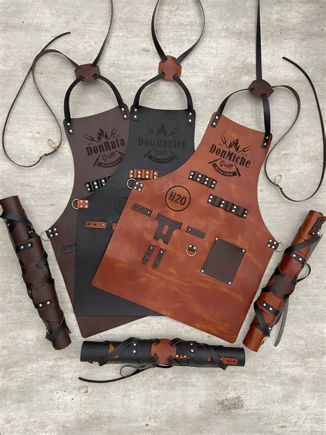 Personalized Leather Apron Bbq Blacksmith Grill Kitchen Etsy