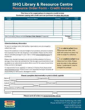 Fillable Online Shq Org Resource Order Form Credit Invoice Fax Email