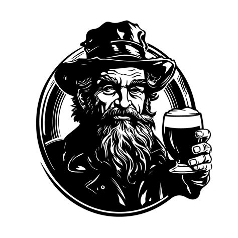 Free Old Grandfather And Beer Irish Paddy's - Background Black And White SVG Vector File For ...