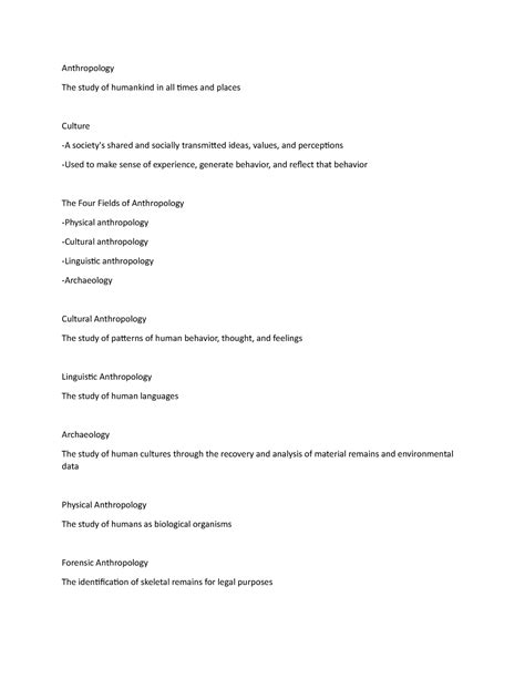 Anthropology Final Exam Study Guide Anthropology The Study Of