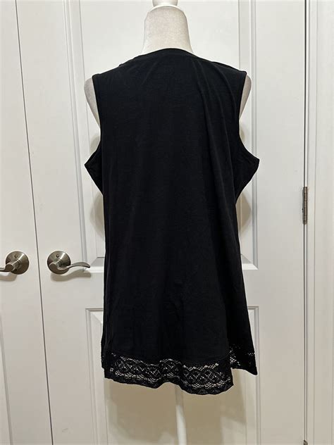 LOGO Layers By Lori Goldstein Cotton Slub Tank Top With Lace Hem Black