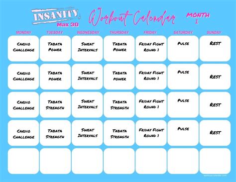 Printable Insanity Max Calendar Naoma Vernice