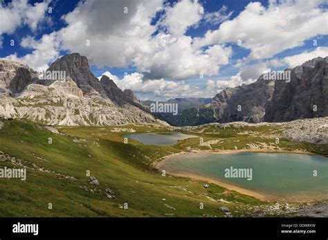 Piani lakes view from Locatelli shelter, Dolomites, Italy Stock Photo ...