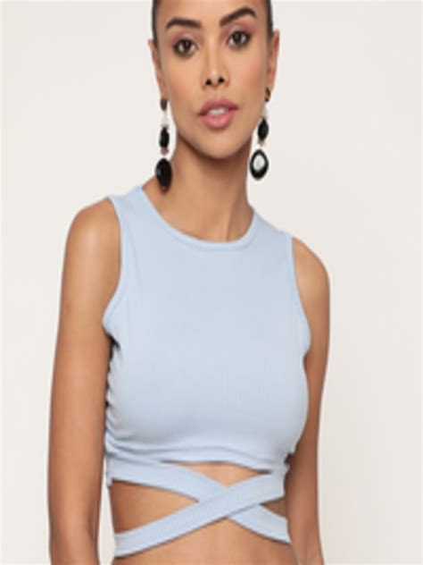 Buy Sugathari Women Blue Ribbed Tank Crop Top Tops For Women 20793482