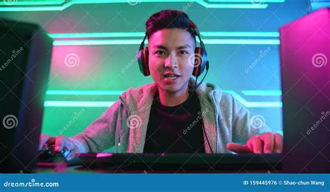 Young Asian Cyber Sport Gamer Stock Photo Image Of Enjoy Keyboard