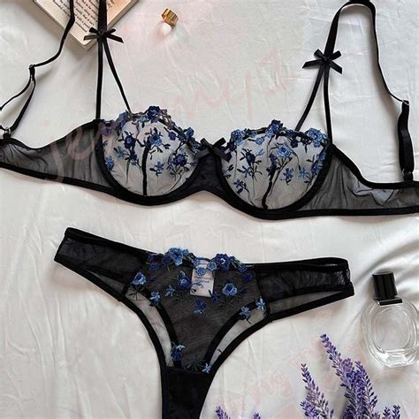 Jeremy Floral Embroidery Lingerie Set Ultra Thin Breathable Sexy