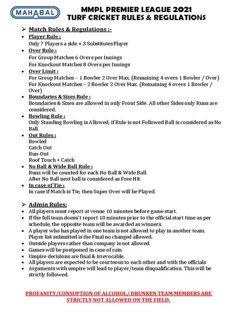 Turf Cricket Rules & Regulations | PDF