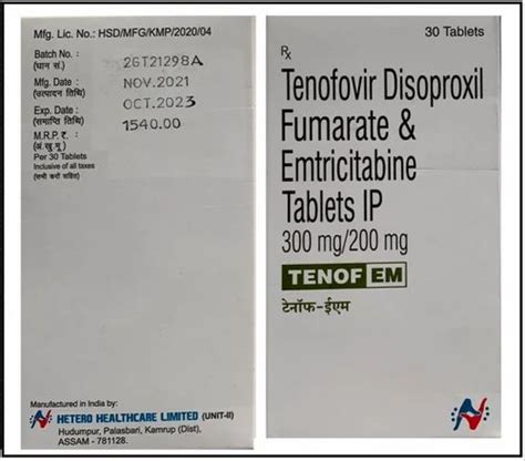 Tenof Em Tenofovir Disoproxil Fumarate And Emtricitabine Tablets 300mg200mg Prescription