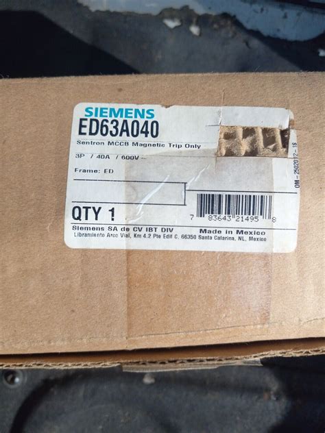 ED63A040 Siemens Circuit Breaker 40A 600V 3P New Open Box Free Shipping