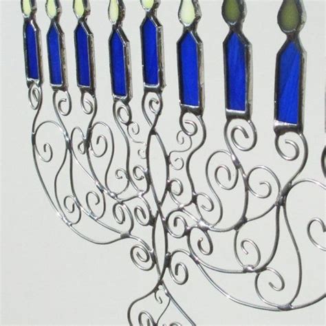 Menorah Stained Glass And Wire Suncatcher Or Hanukkah Decoration Stained Glass Stained Glass