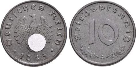 Drittes Reich Zink 10 Pfennig 1945 A sehr schön vorzüglich MA Shops